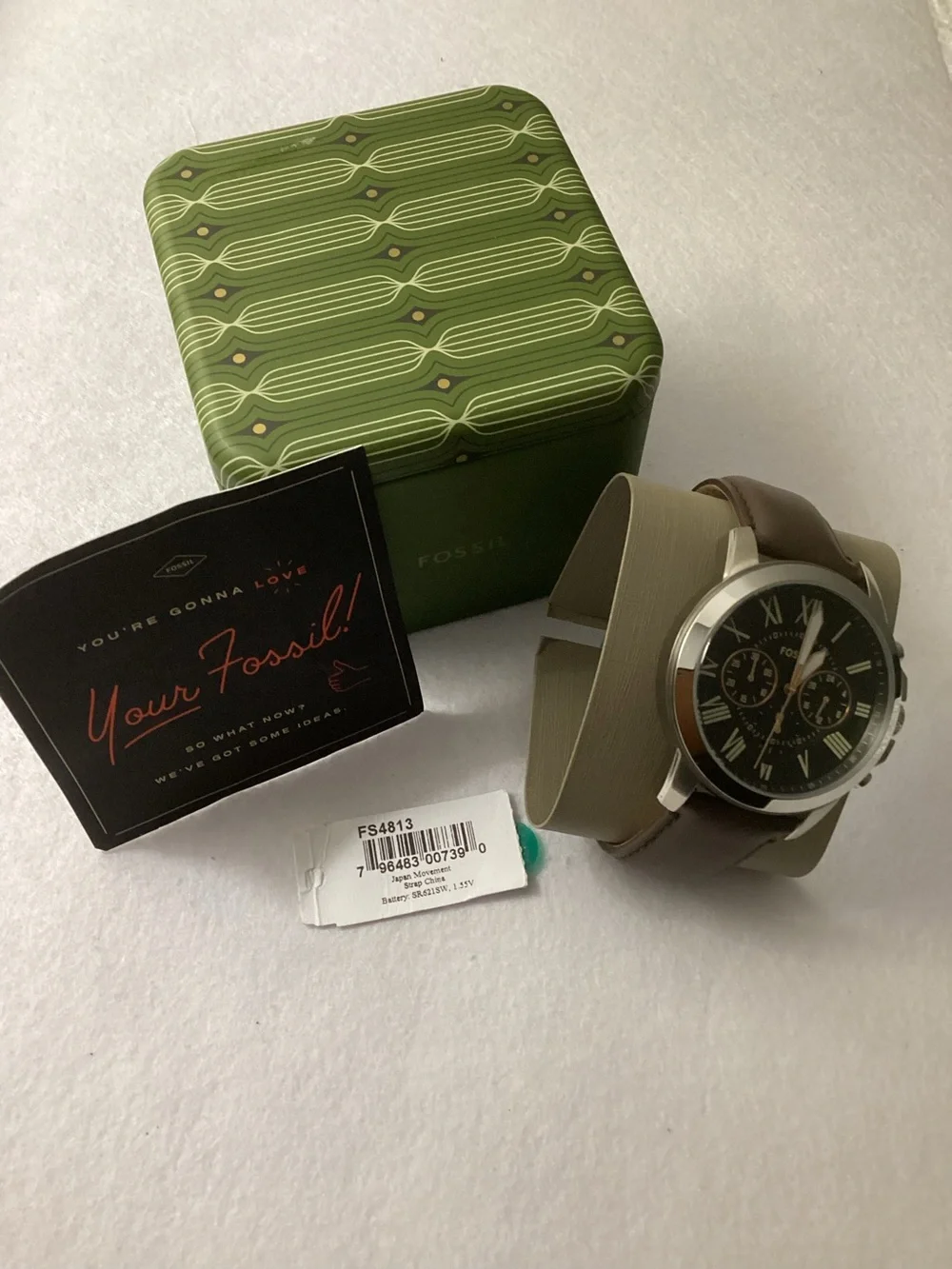 Fossil Chronograph Grant Brown Leather Strap Watch 44mm